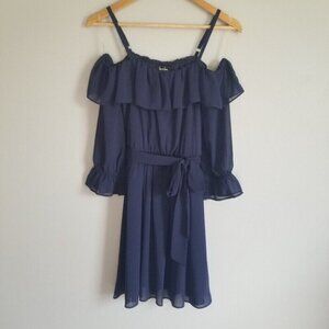 By & By Navy Blue Cold Shoulder Tie Waist Dress Size XS